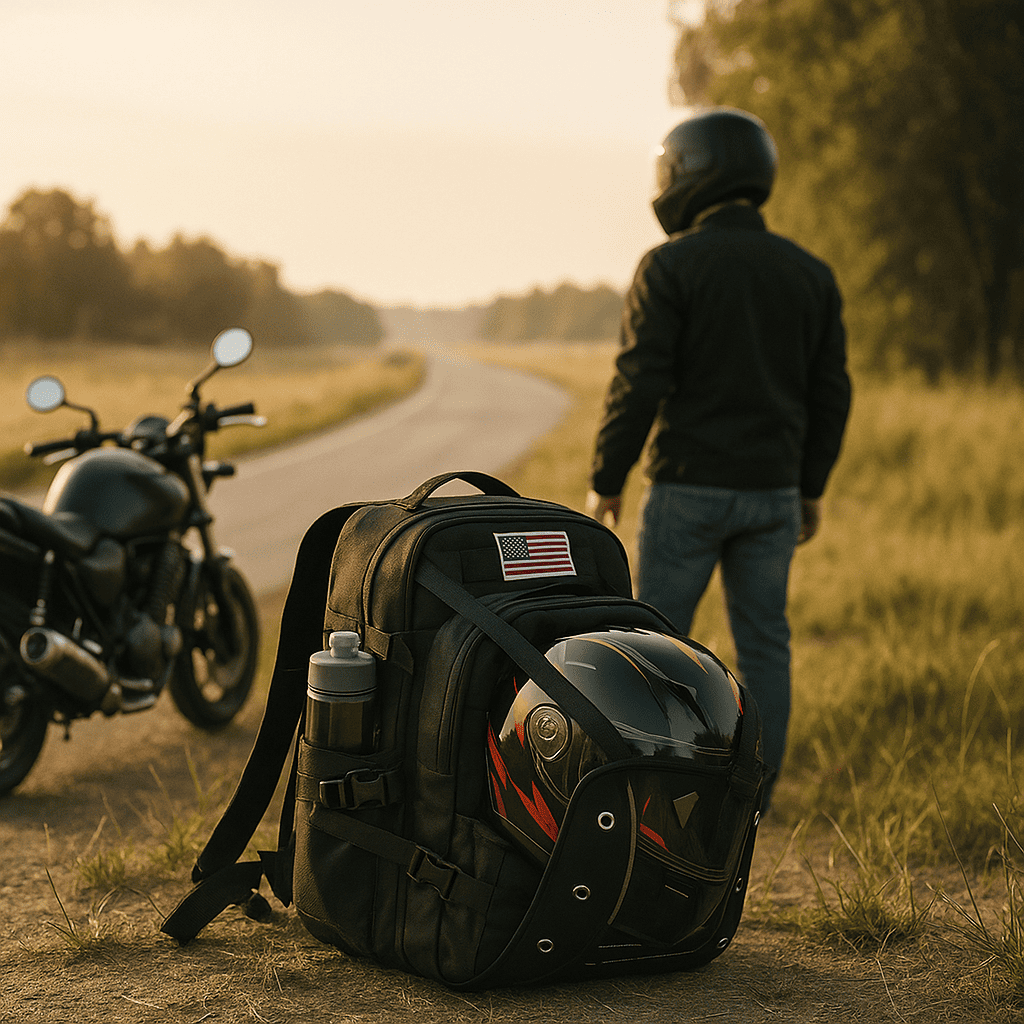 Sac à dos moto étanche 30L avec porte-casque extensible | TheRiderBag™