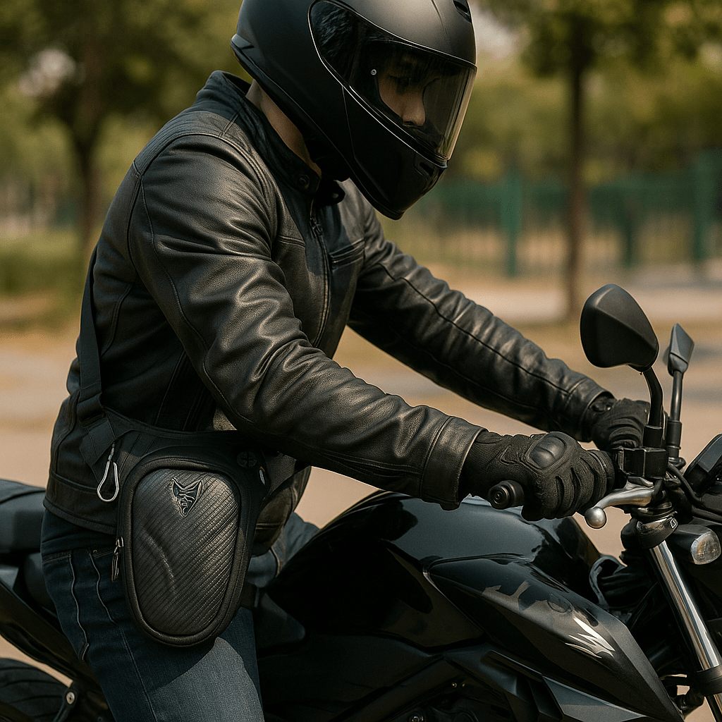 Sacoche de jambe rigide étanche moto – EVA haute capacité | TheRiderBag™