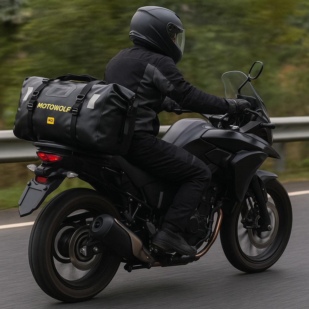 Sacoche de selle étanche moto – 66L roll-top & haute résistance – TheRiderBag™