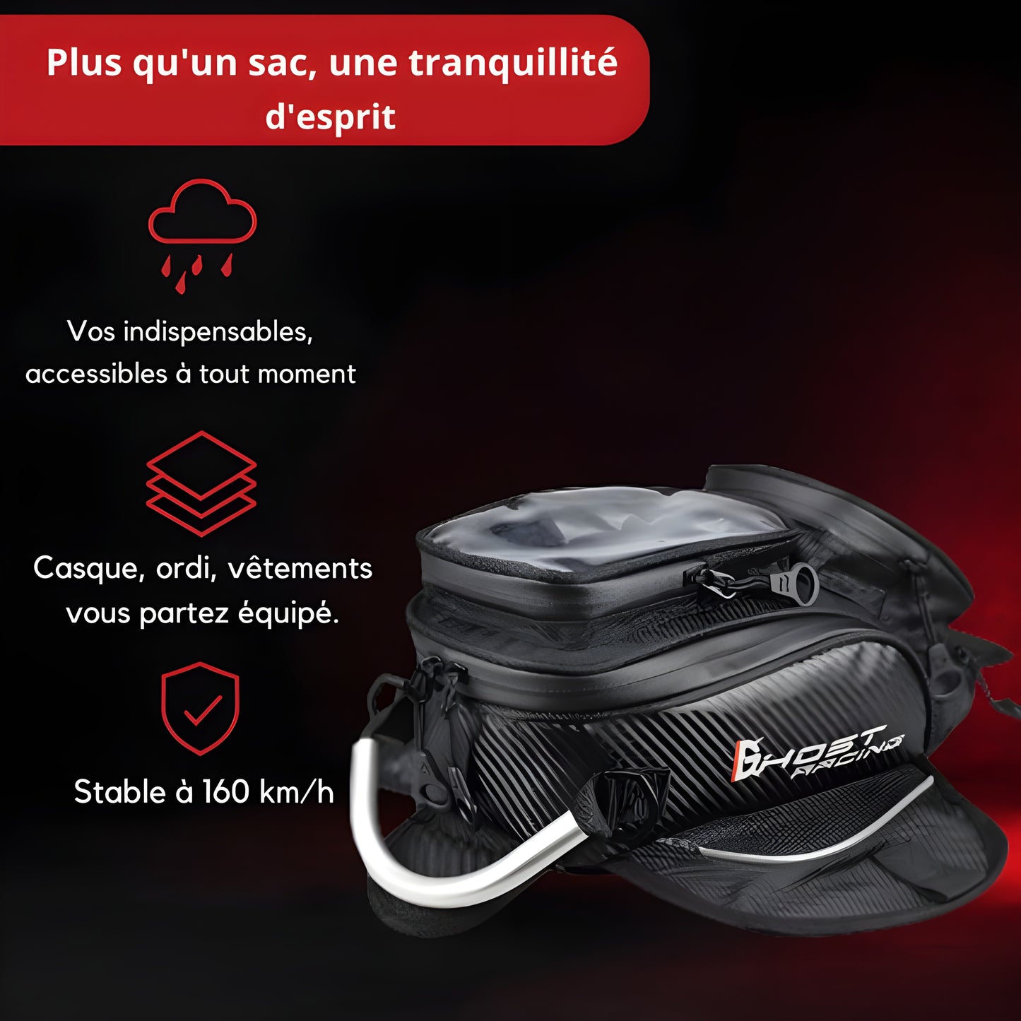 Sacoche réservoir moto magnétique étanche avec écran GPS | TheRiderBag™