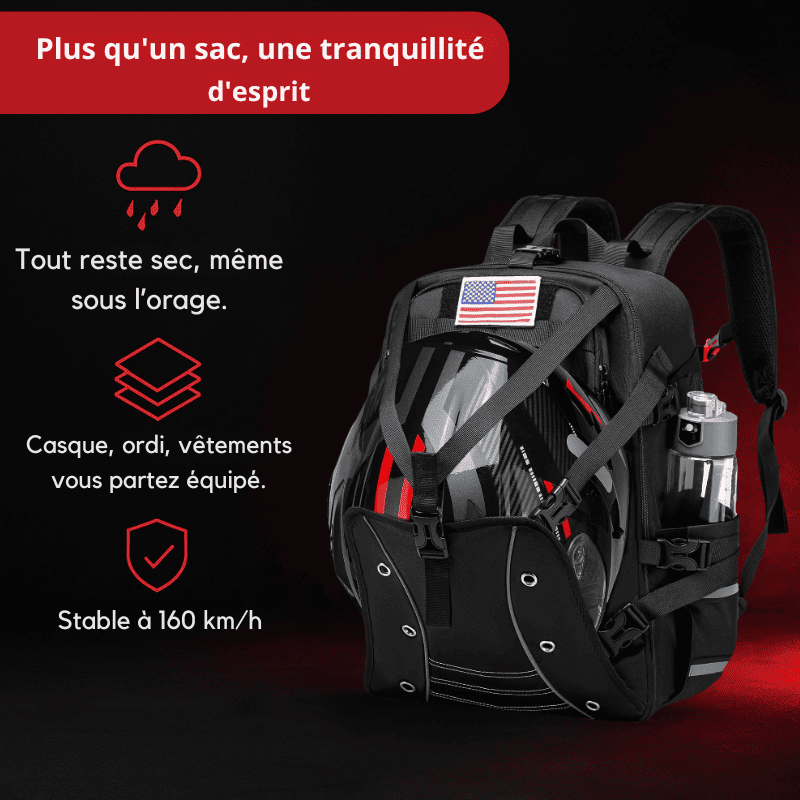 Sac à dos moto étanche 30L avec porte-casque extensible | TheRiderBag™