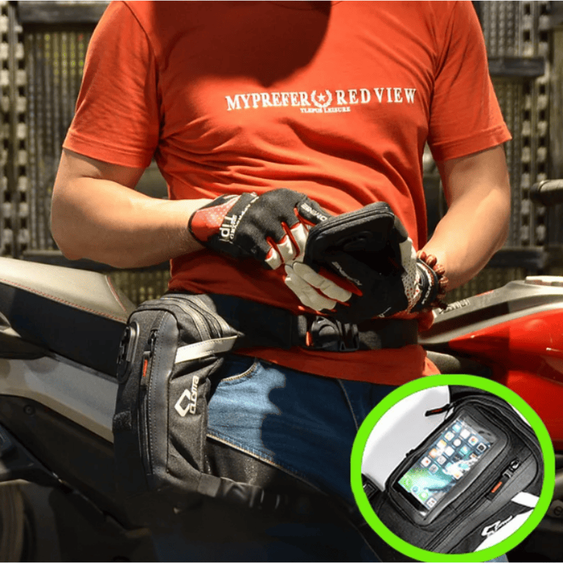 Sacoche de jambe moto souple étanche avec poche tactile | TheRiderBag™