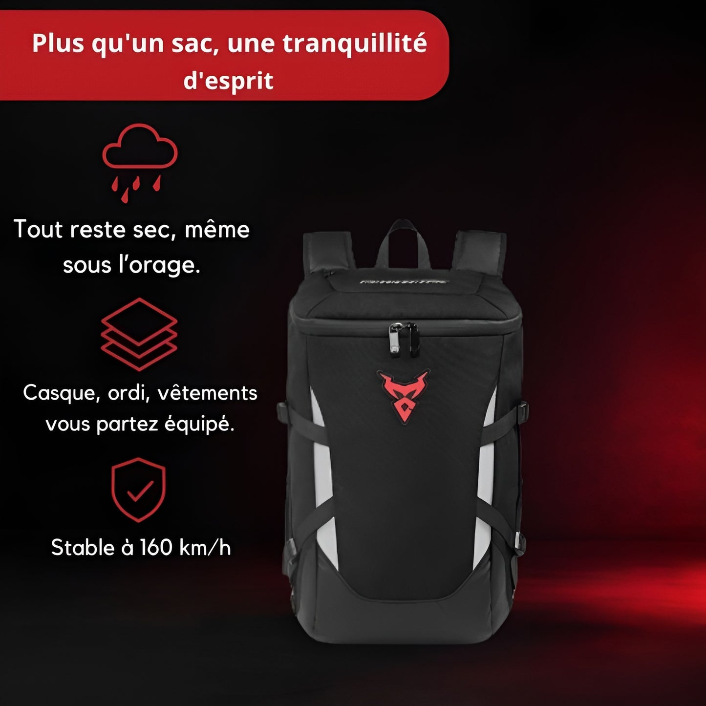 Sac à dos moto étanche 28L extensible avec sangles ajustables | TheRiderBag™