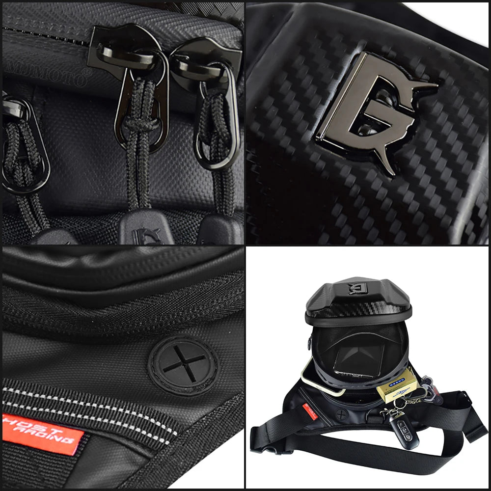 Sacoche de jambe moto extensible – Coque carbone étanche | TheRiderBag™