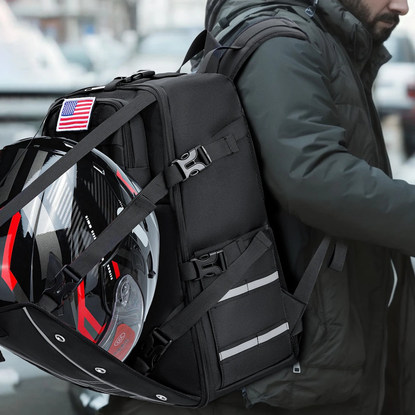 Sac à dos moto étanche 30L avec porte-casque extensible | TheRiderBag™