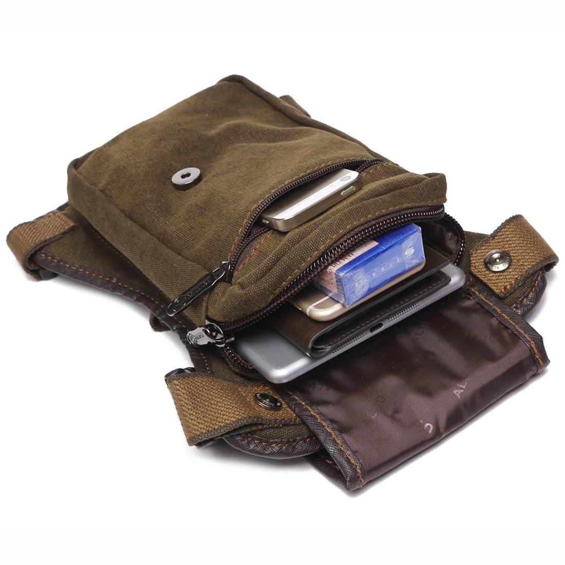 Sacoche de jambe moto en toile – Ceinture & cuisse, style casual | TheRiderBag™