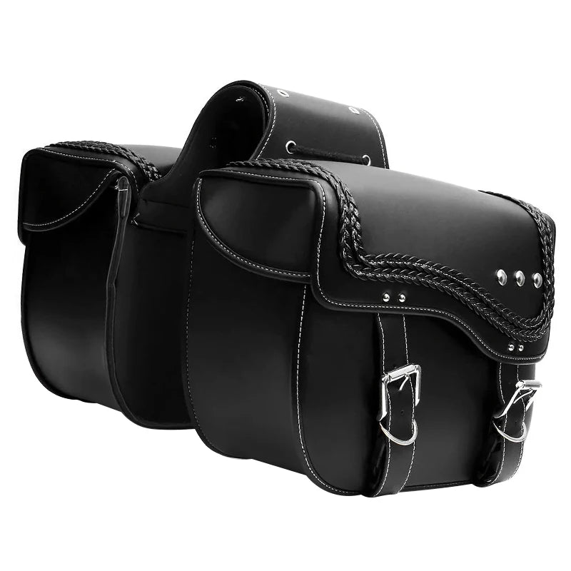 Sacoches cavalières latérales rigides – Paire tressée en cuir – TheRiderBag™