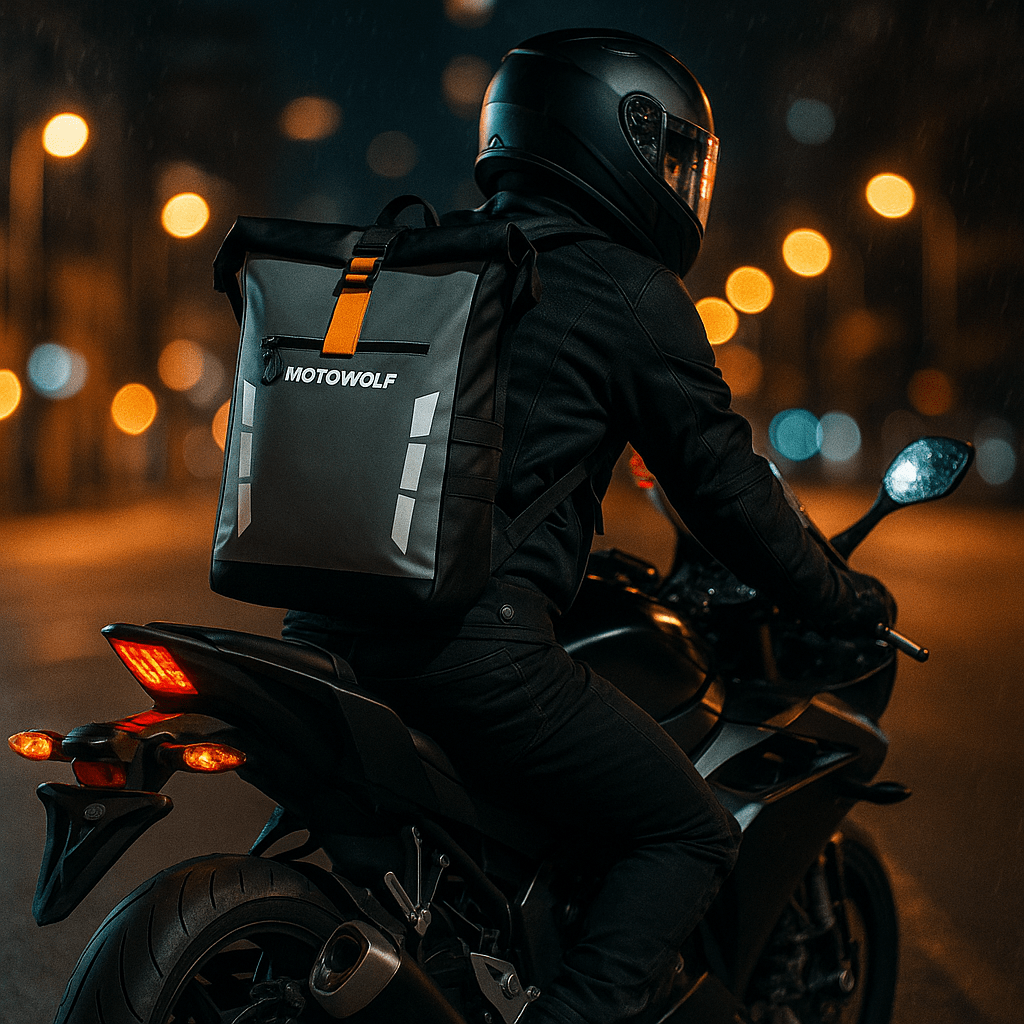 Sac à dos moto étanche avec bande réfléchissante | TheRiderBag™
