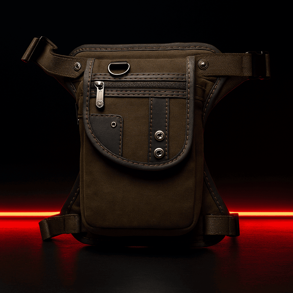 Sacoche de jambe moto en toile – Ceinture & cuisse, style casual | TheRiderBag™