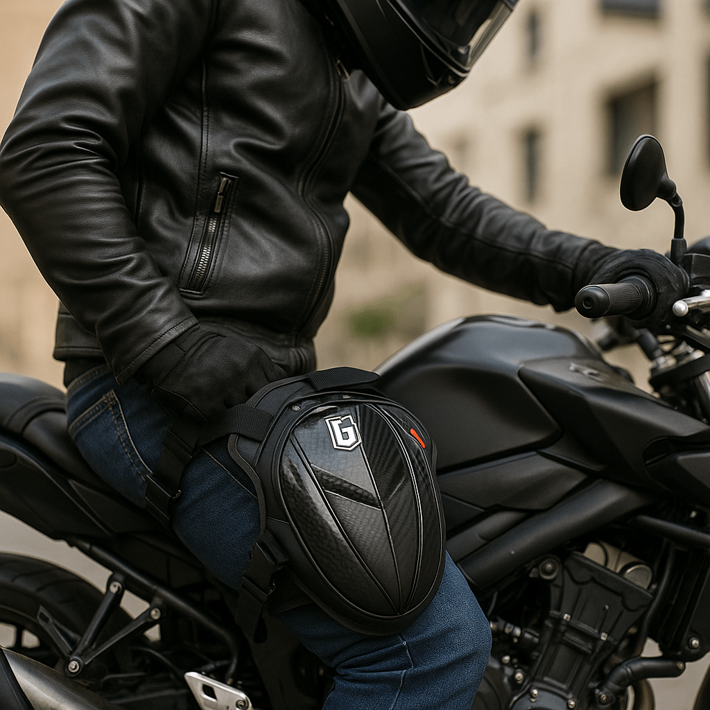 Sacoche de jambe moto extensible – Coque carbone étanche | TheRiderBag™