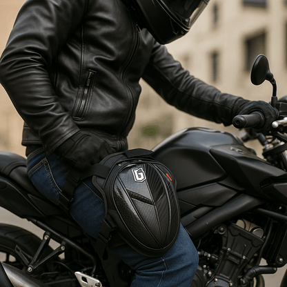 Sacoche de jambe moto extensible – Coque carbone étanche | TheRiderBag™