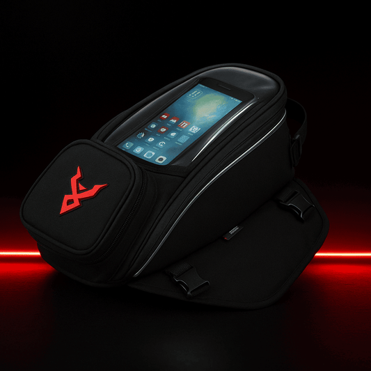 Sacoche réservoir moto aimantée étanche avec écran tactile & port câble | TheRiderBag™