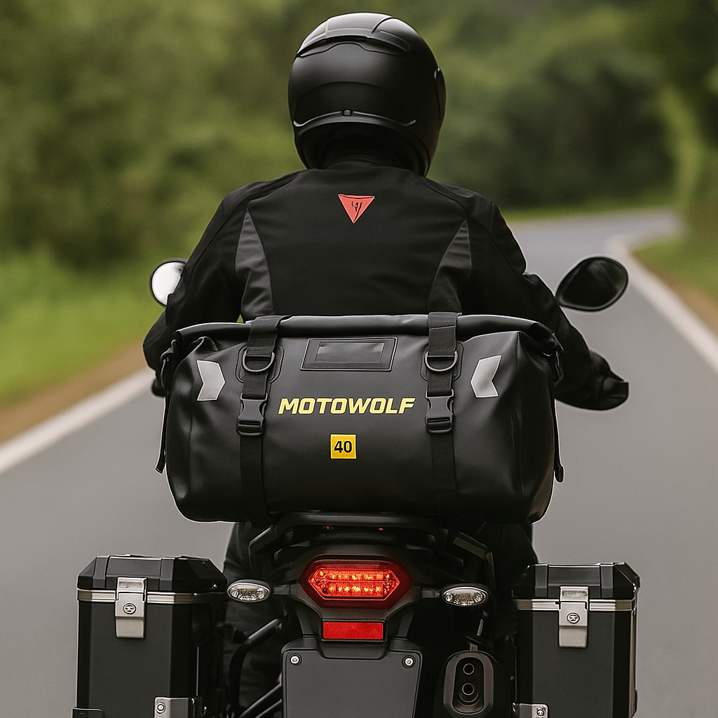 Sacoche de selle étanche moto – 66L roll-top & haute résistance – TheRiderBag™