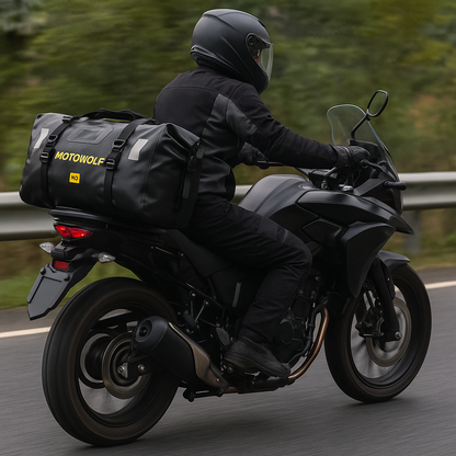 Sacoche de selle étanche moto – 66L roll-top & haute résistance – TheRiderBag™