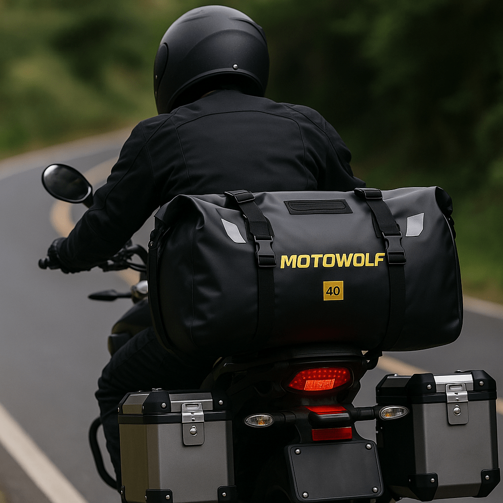Sacoche de selle étanche moto – 66L roll-top & haute résistance – TheRiderBag™