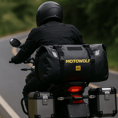 Sacoche de selle étanche moto – 66L roll-top & haute résistance – TheRiderBag™