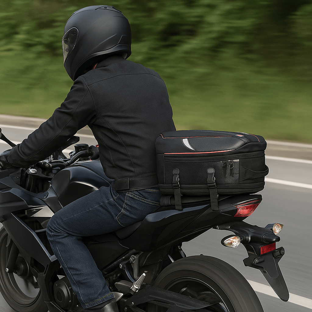 Sacoche de selle moto extensible – 800D étanche & format compact – TheRiderBag™