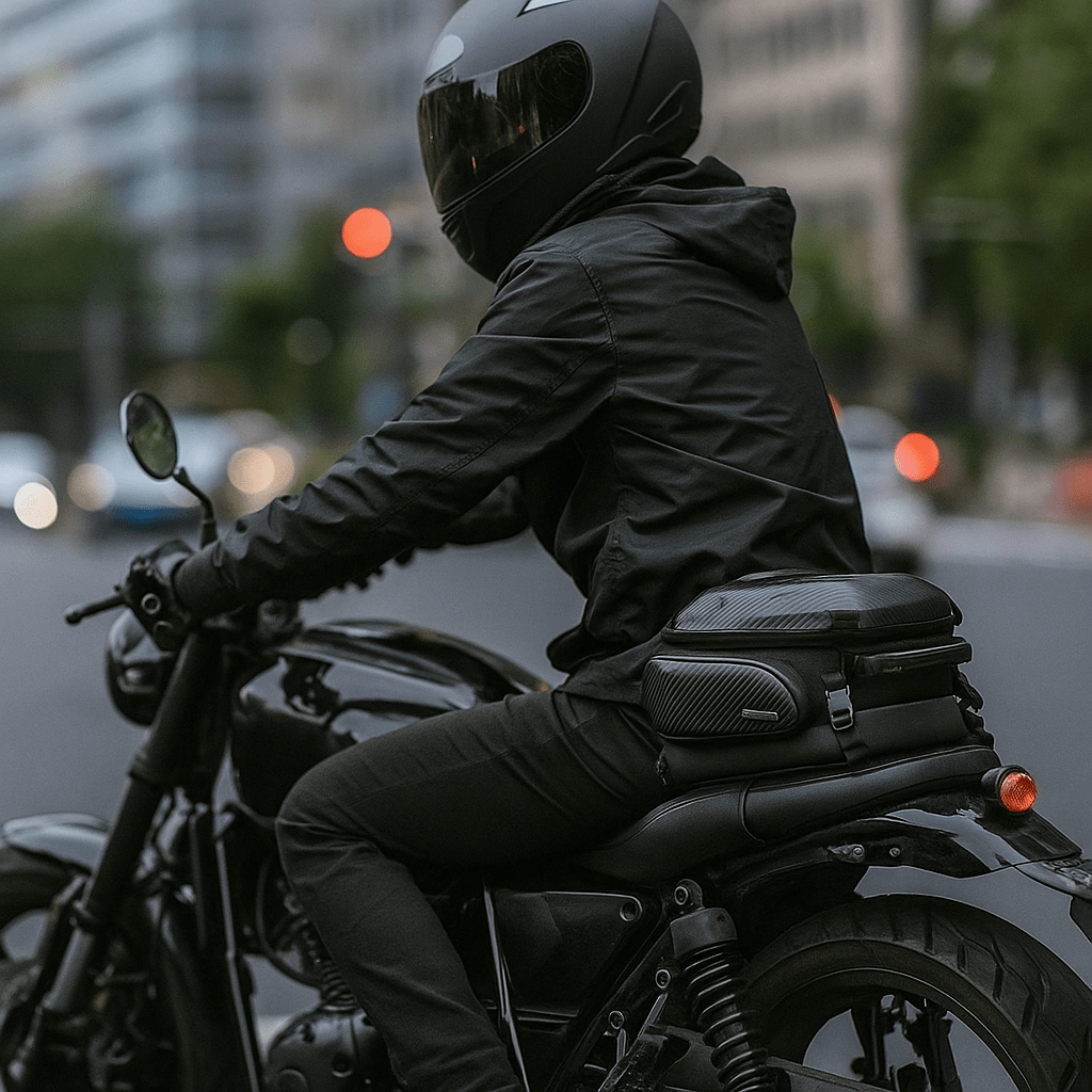 Sacoche de selle moto extensible – 12 à 18 L avec coque EVA – TheRiderBag™