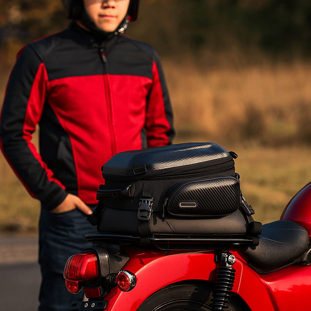 Sacoche de selle moto extensible – 12 à 18 L avec coque EVA – TheRiderBag™