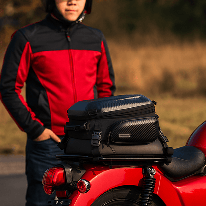 Sacoche de selle moto extensible – 12 à 18 L avec coque EVA – TheRiderBag™