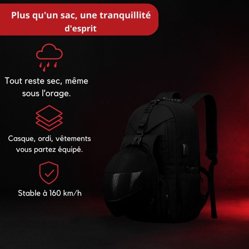 Sac à dos moto étanche extensible avec porte-casque & PC 16" | TheRiderBag™