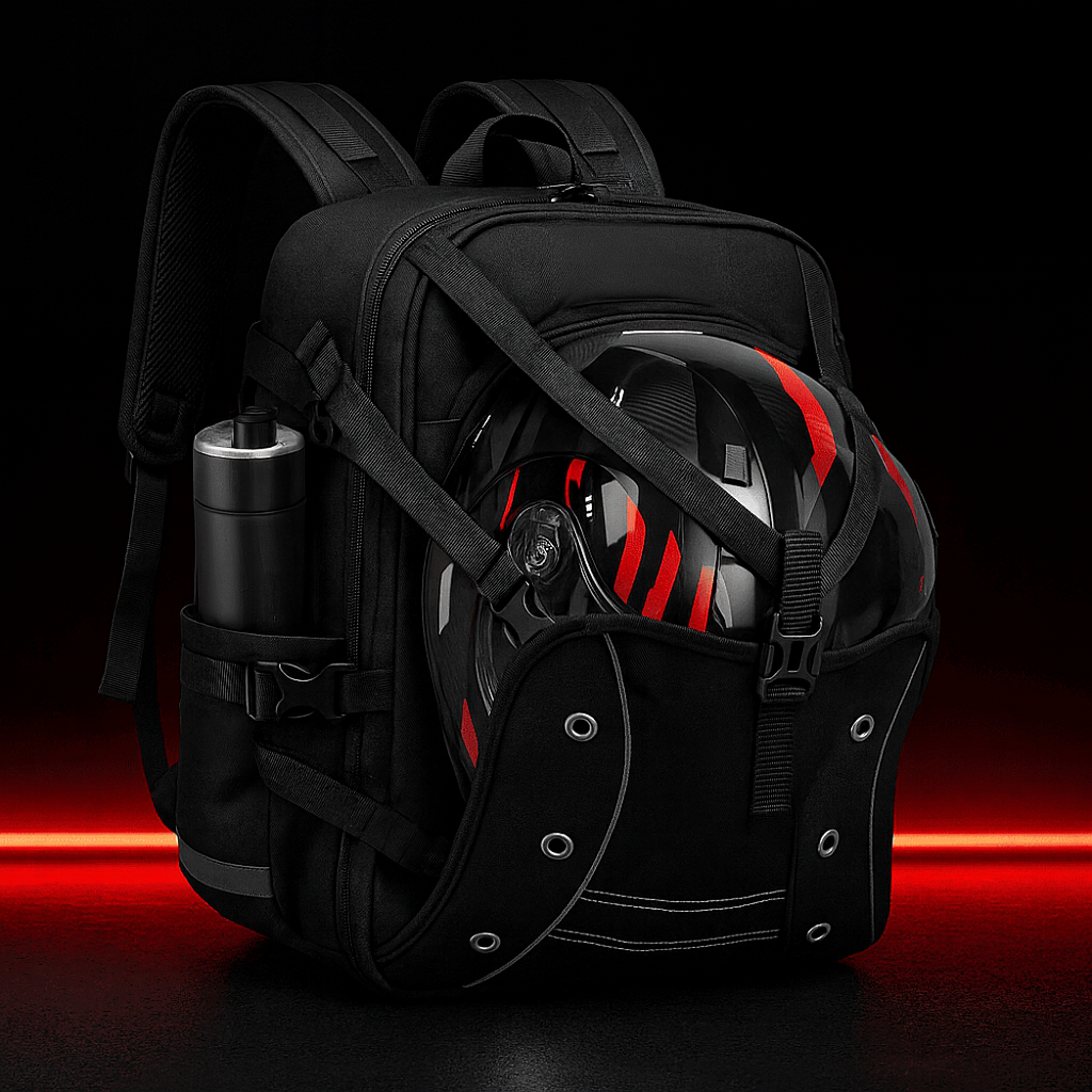 Sac à dos moto étanche avec porte-casque extensible | TheRiderBag™