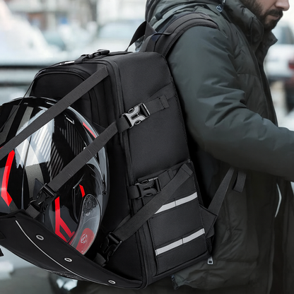 Sac à dos moto étanche avec porte-casque extensible | TheRiderBag™
