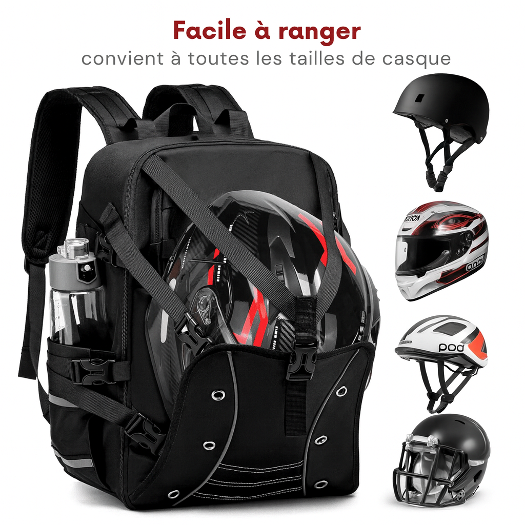 Sac à dos moto étanche avec porte-casque extensible | TheRiderBag™
