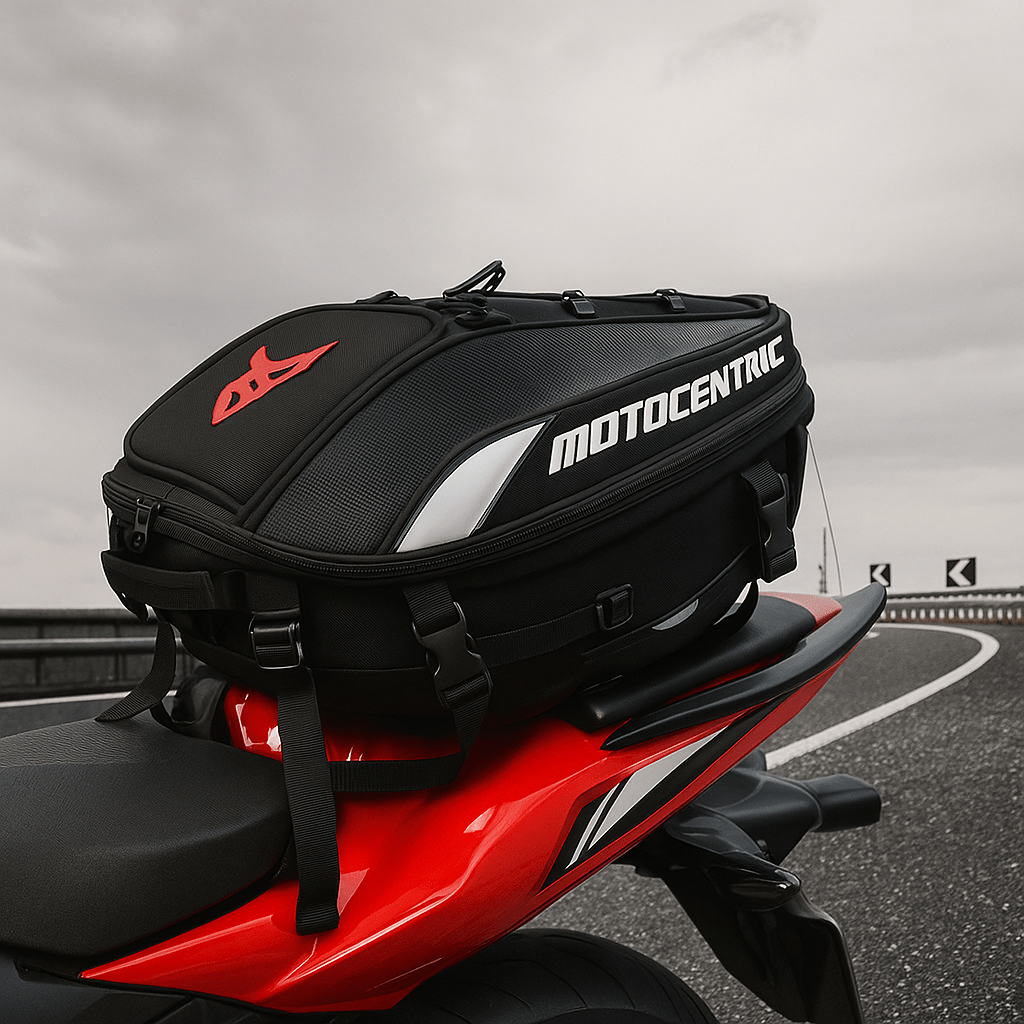 Sac à dos moto étanche extensible pour casque intégral – compatible selle arrière | TheRiderBag™