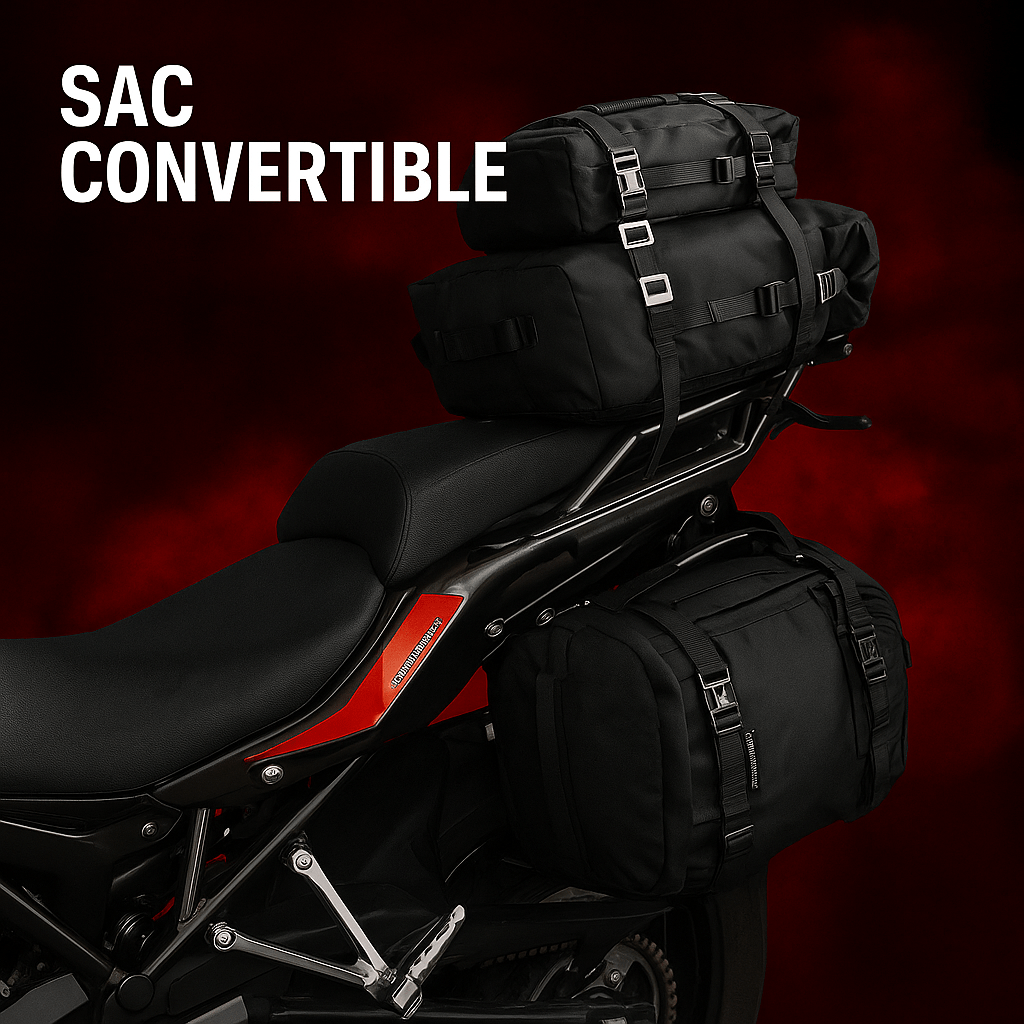 Sac de selle moto étanche 10L à 30L convertible en sac à dos | TheRiderBag™