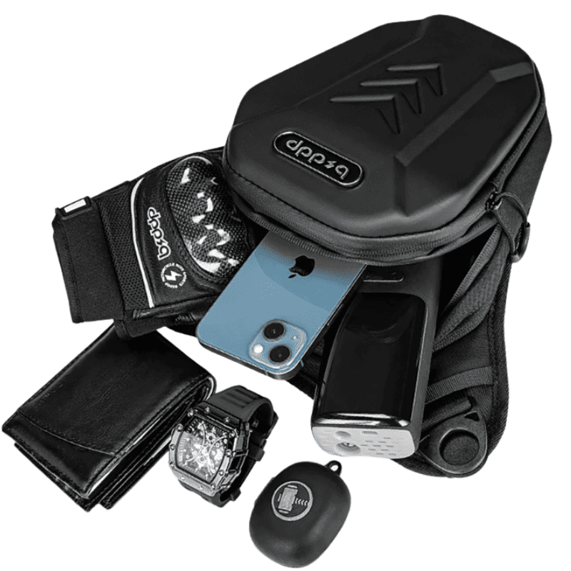 Sacoche de jambe moto Tactique étanche avec coque carbone | TheRiderBag™