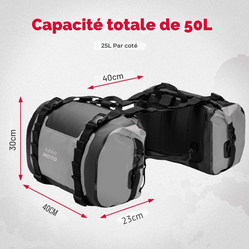 Paire de Sacoches cavalières moto 50L étanches – Universelles Adventure – TheRiderBag™