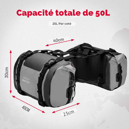 Paire de Sacoches cavalières moto 50L étanches – Universelles Adventure – TheRiderBag™