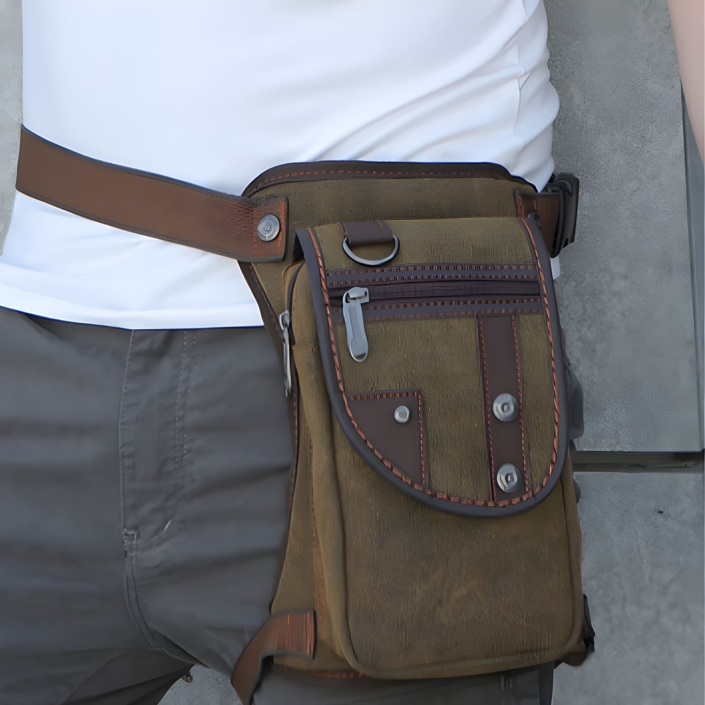 Sacoche de jambe moto en toile – Ceinture & cuisse, style casual | TheRiderBag™