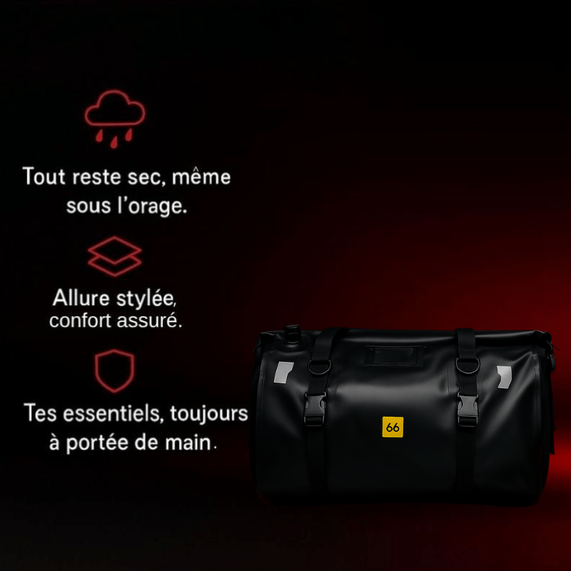 Sacoche de selle étanche moto – 66L roll-top & haute résistance – TheRiderBag™