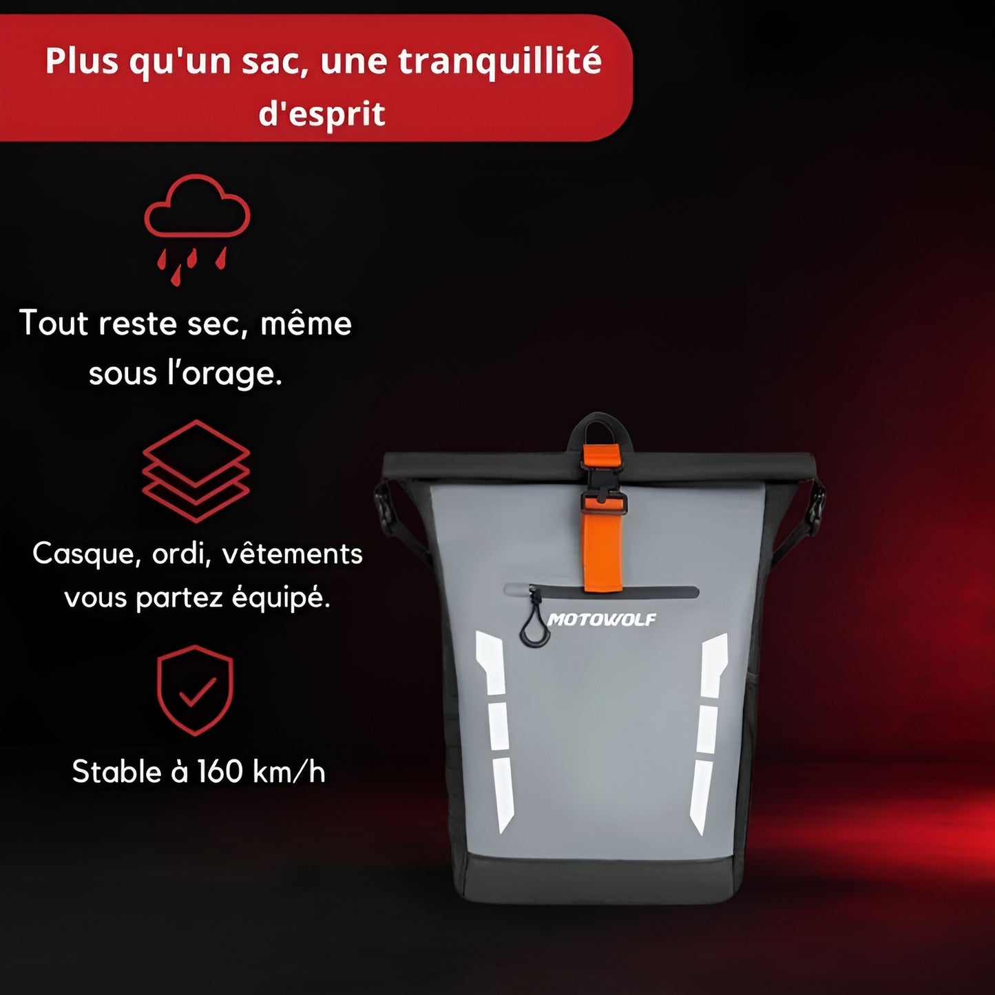 Sac à dos moto étanche avec bande réfléchissante | TheRiderBag™