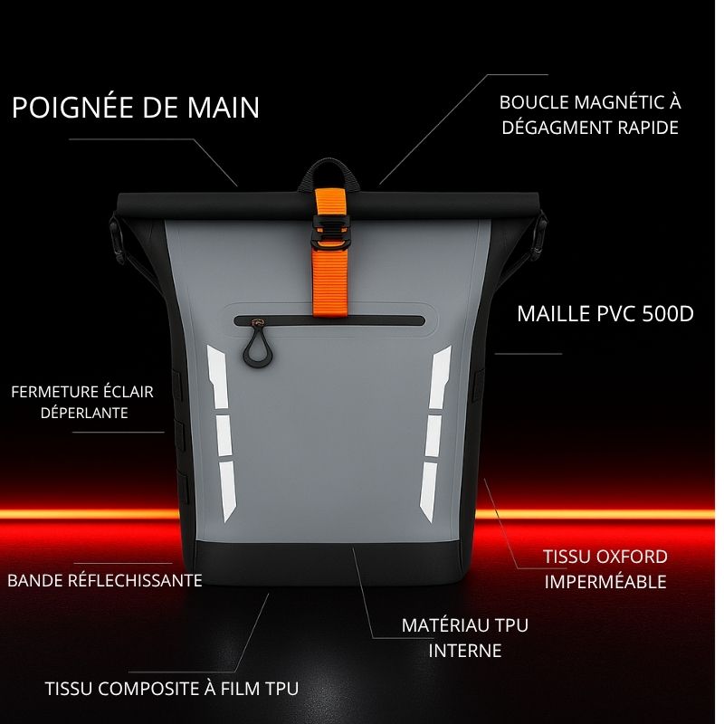 Sac à dos moto étanche avec bande réfléchissante | TheRiderBag™