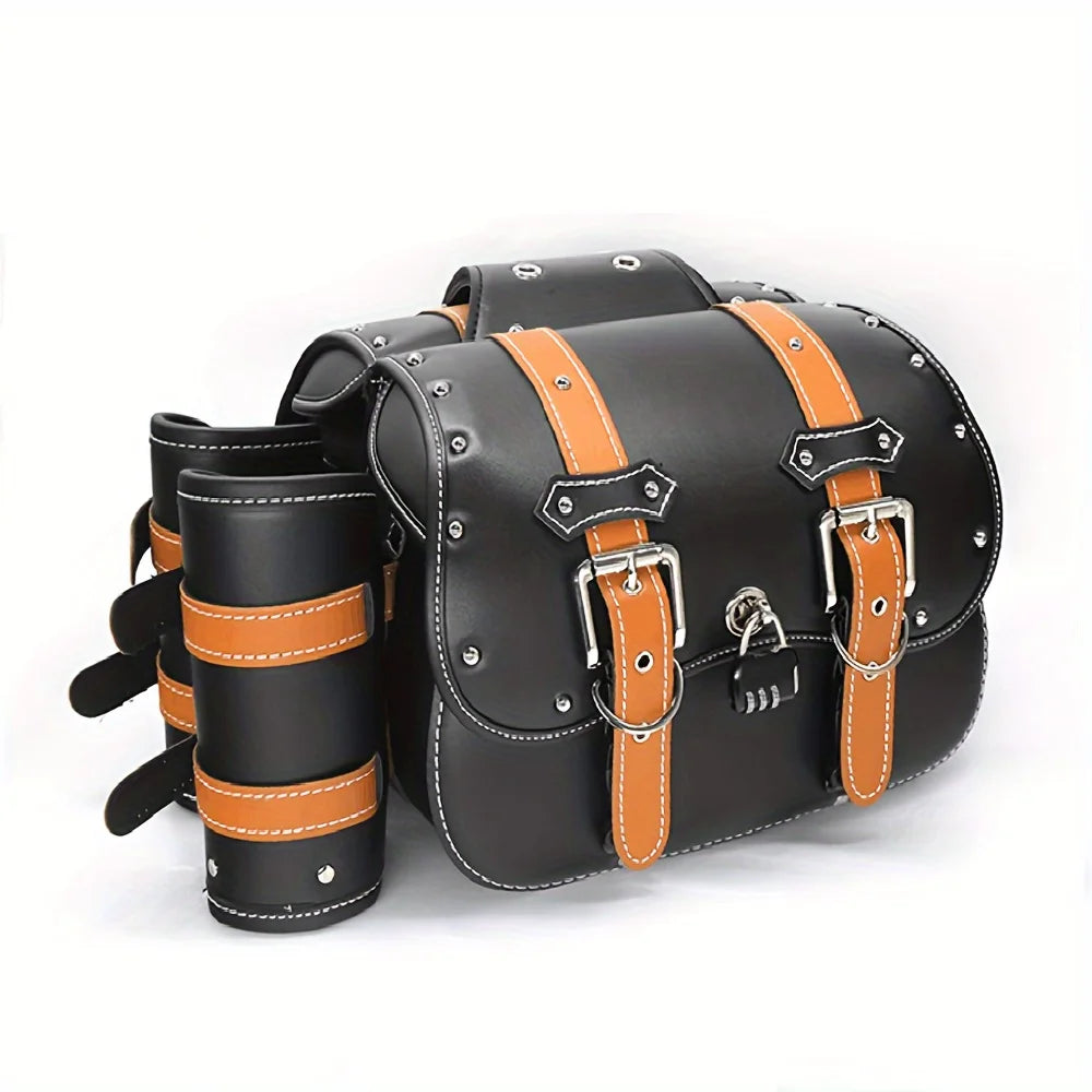 Paire de Sacoches cavalières latérales moto – Rigides vintage en cuir  – TheRiderBag™