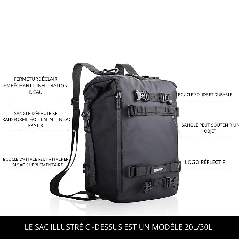 Sac de selle moto étanche 10L à 30L convertible en sac à dos | TheRiderBag™