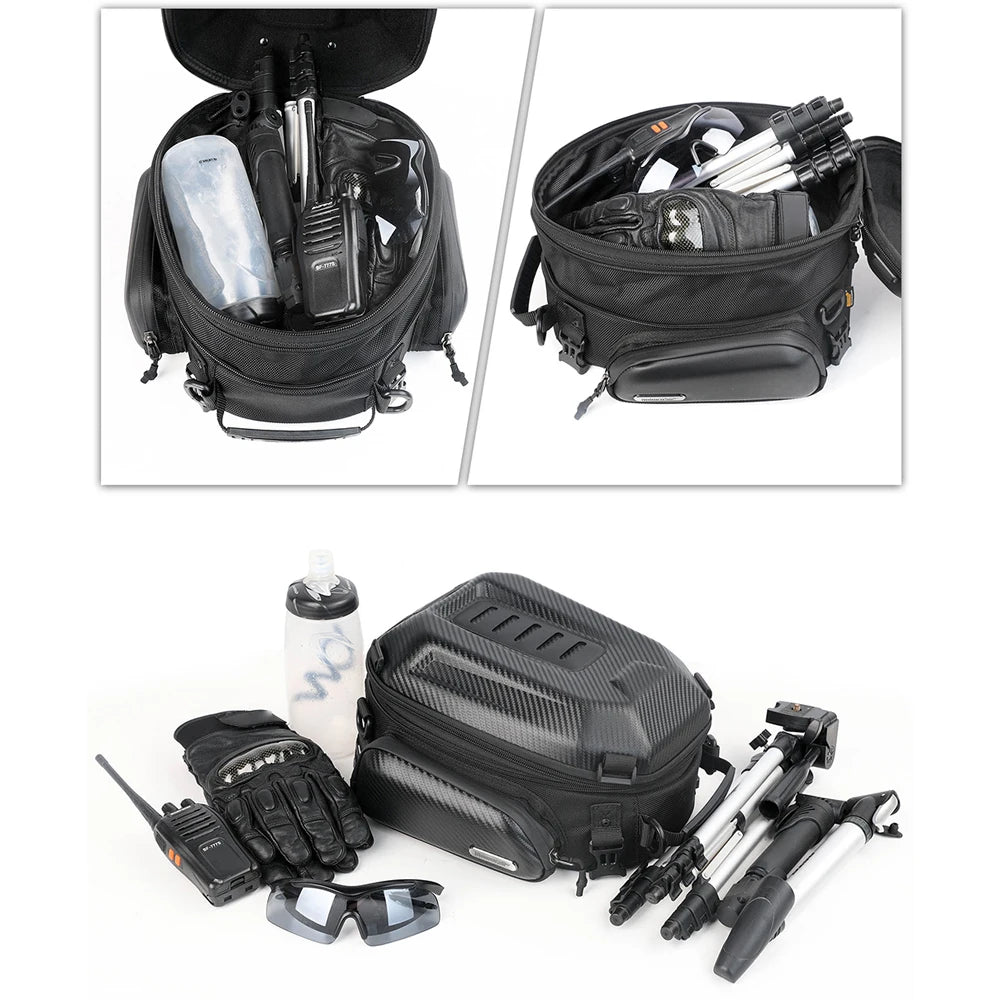 Sacoche de selle moto extensible – 12 à 18 L avec coque EVA – TheRiderBag™