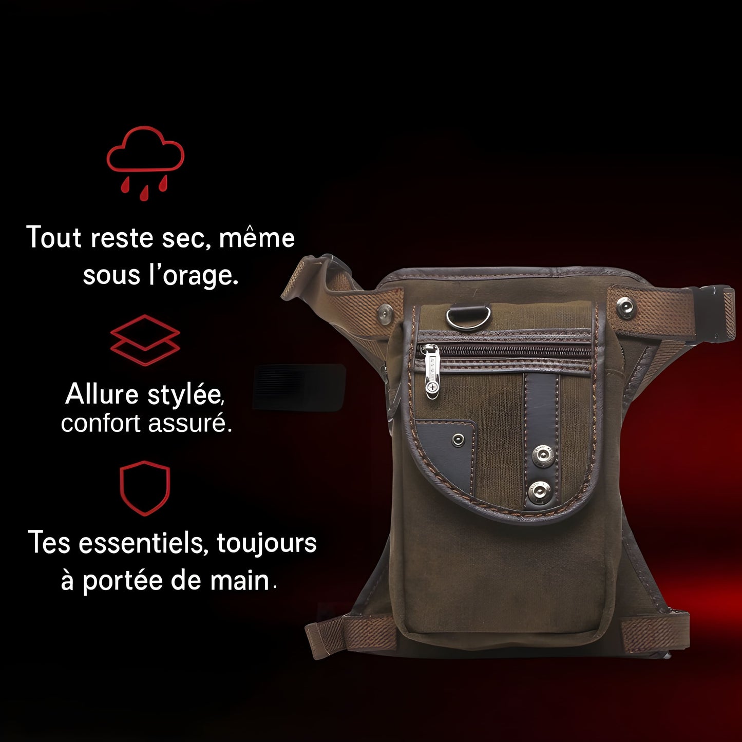 Sacoche de jambe moto en toile – Ceinture & cuisse, style casual | TheRiderBag™