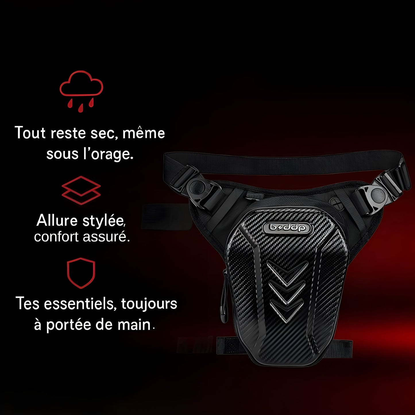Sacoche de jambe moto Tactique étanche avec coque carbone | TheRiderBag™