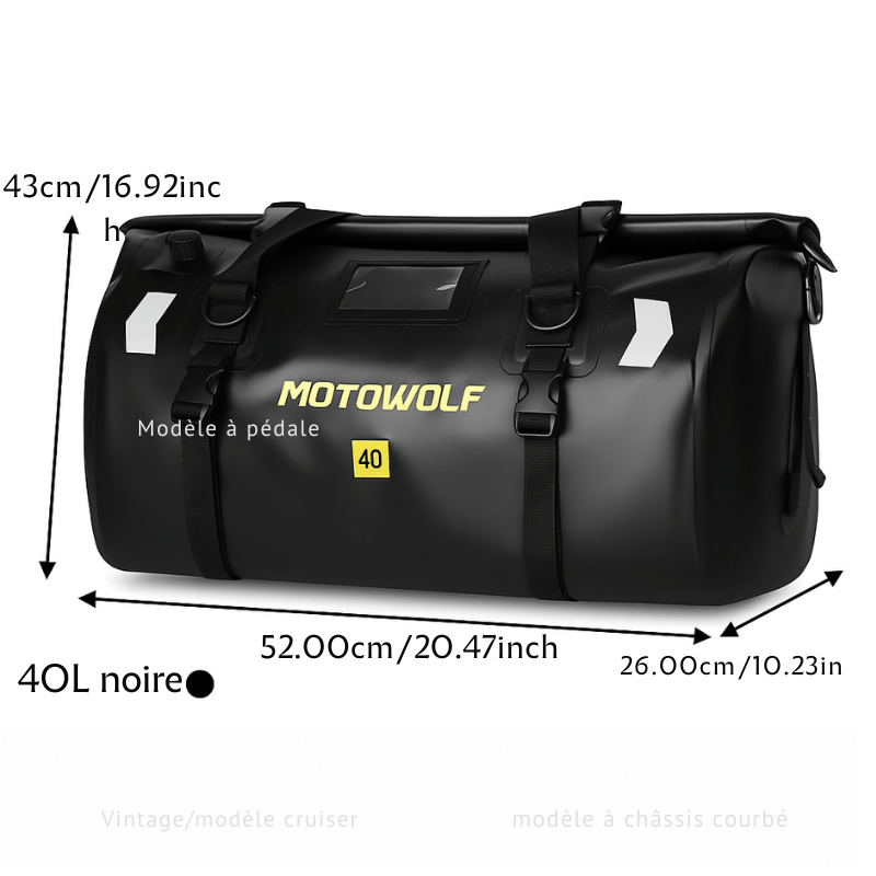 Sacoche de selle étanche moto – 66L roll-top & haute résistance – TheRiderBag™