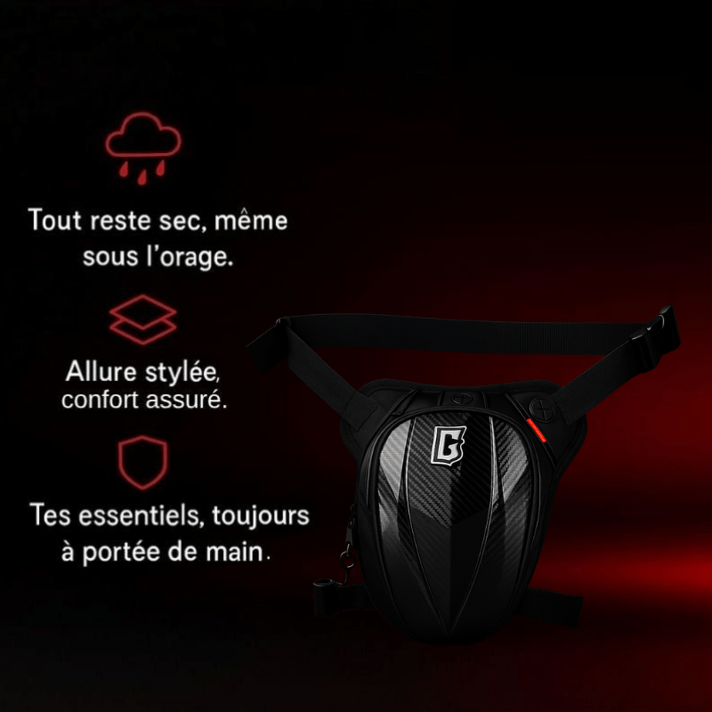 Sacoche de jambe moto extensible – Coque carbone étanche | TheRiderBag™