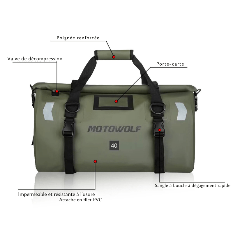 Sacoche de selle étanche moto – 66L roll-top & haute résistance – TheRiderBag™