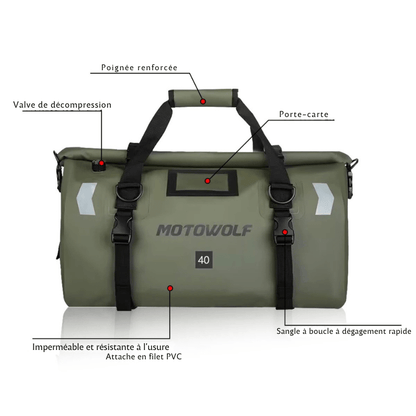 Sacoche de selle étanche moto – 66L roll-top & haute résistance – TheRiderBag™